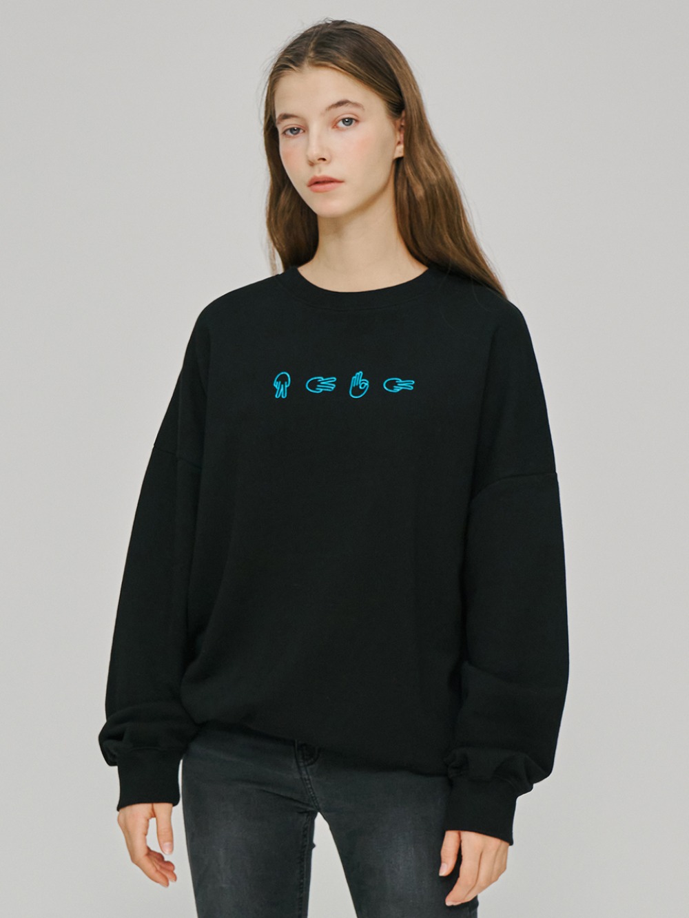 Sign Language Embroidery Sweatshirt Black