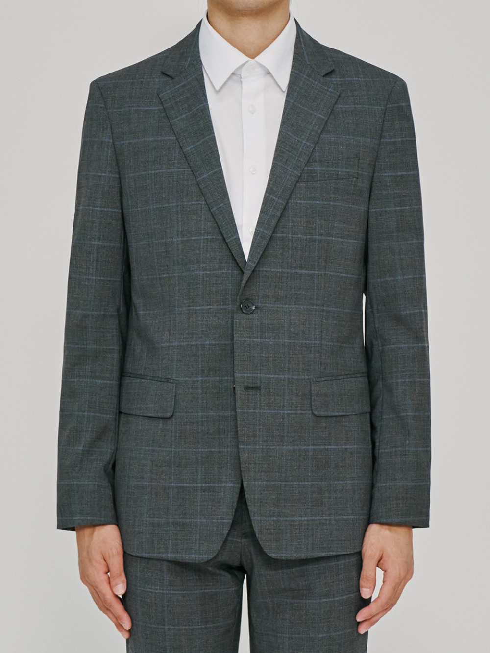 WOOL BLEND SUIT JACKET GREY CHECK