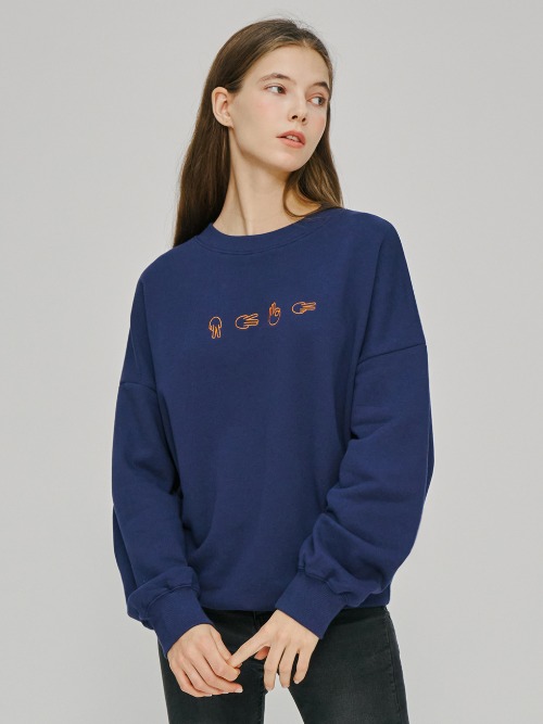 Sign Language Embroidery Sweatshirt Navy