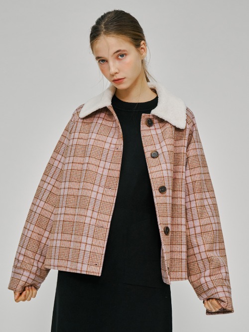 Wool Over-fit Quilting Jumper Pink Check