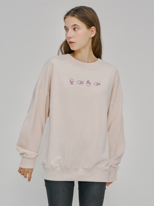 Sign Language Embroidery Sweatshirt Ivory